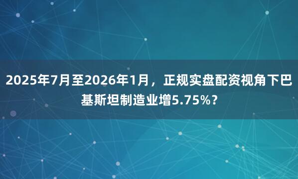 2025年7月至2026年1月，正规实盘配资视角下巴基斯坦制造业增5.75%？