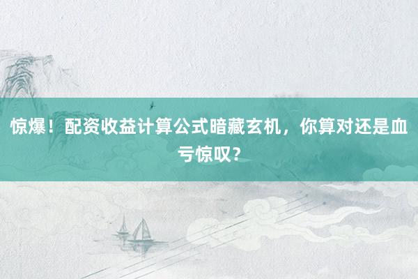 惊爆！配资收益计算公式暗藏玄机，你算对还是血亏惊叹？