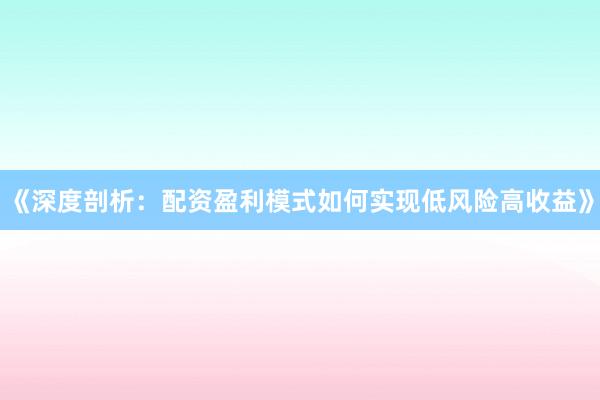 《深度剖析：配资盈利模式如何实现低风险高收益》