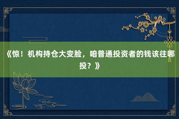 《惊！机构持仓大变脸，咱普通投资者的钱该往哪投？》