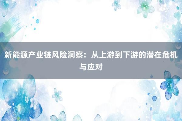 新能源产业链风险洞察：从上游到下游的潜在危机与应对