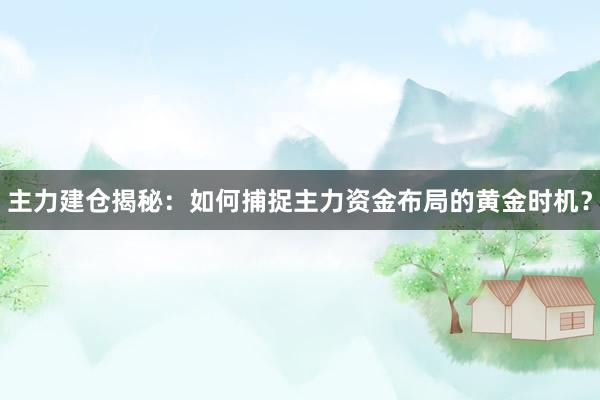 主力建仓揭秘：如何捕捉主力资金布局的黄金时机？