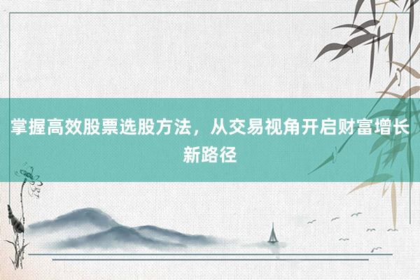 掌握高效股票选股方法，从交易视角开启财富增长新路径