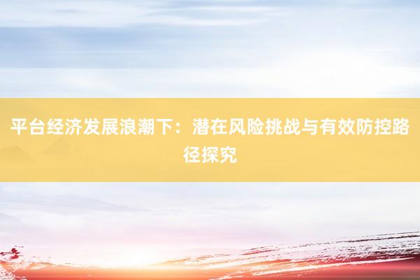 平台经济发展浪潮下：潜在风险挑战与有效防控路径探究