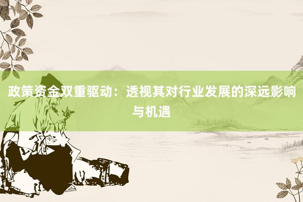 政策资金双重驱动：透视其对行业发展的深远影响与机遇