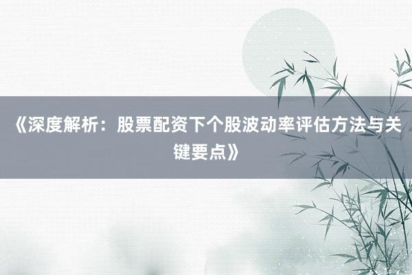 《深度解析：股票配资下个股波动率评估方法与关键要点》
