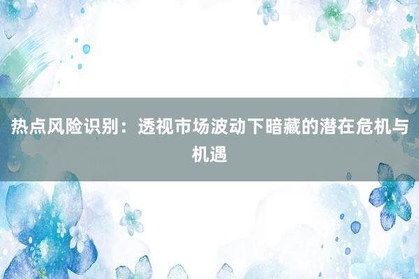 热点风险识别：透视市场波动下暗藏的潜在危机与机遇