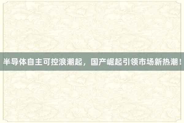 半导体自主可控浪潮起，国产崛起引领市场新热潮！