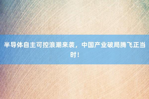 半导体自主可控浪潮来袭，中国产业破局腾飞正当时！