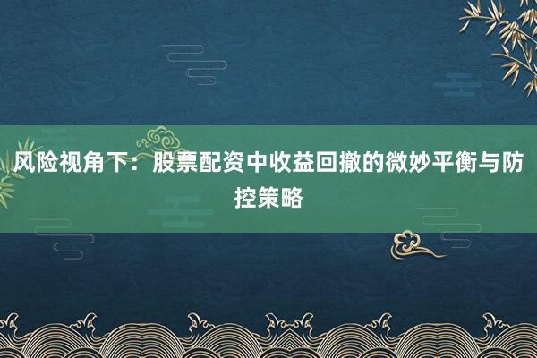 风险视角下：股票配资中收益回撤的微妙平衡与防控策略