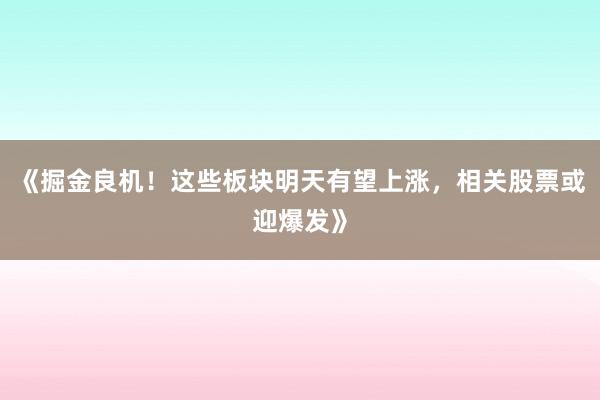 《掘金良机！这些板块明天有望上涨，相关股票或迎爆发》