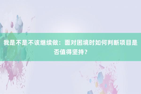 我是不是不该继续做：面对困境时如何判断项目是否值得坚持？